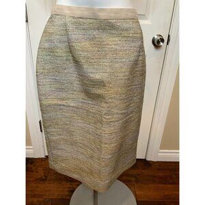 Peter Som Green Tan Beige Coated Tweed Pencil Skirt, Size 4 | 40 IT